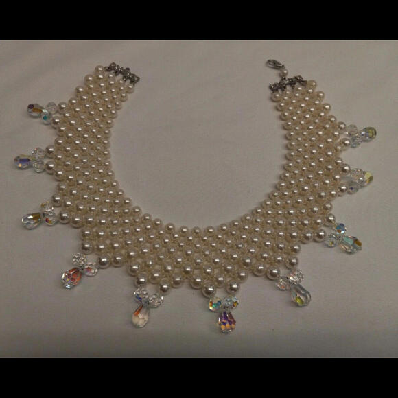 Classic  Faux Pearl 6 Tiered Choker with Crystal Drops - Picture 2 of 9